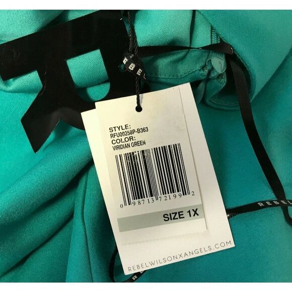 Rebel Wilson Sz 1X Asymmetrical Spliced Strap Dress Wrap Skirt Pleated Jade NEW - Picture 11 of 12